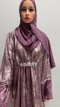 Image 6 of Korean shimmer fabric Puff sleeves butterfly Abaya sparkling magenta comes with a matching scarf 