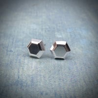 Image 1 of Handmade sterling silver hexagon gem faceted stud earrings. Minimal faceted studs 925