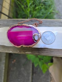Image 2 of Electroformed pink geode slice and moonstone necklace 01