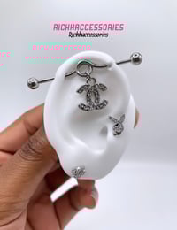 Image 3 of Silver CC Chanel Industrial Barbell