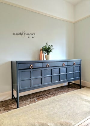 Image of Stunning Mid Century Nathan Long Sideboard in Dark Grey with Copper Handles