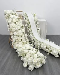 Image 1 of White rose and Hydrangea  silk flower runner 220 cm 