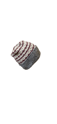 Image of UNIQUE  Burgundy  & Grey Stripe Slouch Beanie