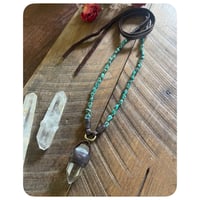 Image 1 of The Ariella Necklace - Turquoise Nuggets Clear Quartz and Dark Brown Leather