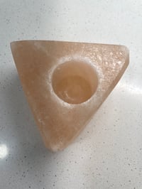 Image 3 of Himalayan Salt Triangle Candle Holder + 4 Pure Beeswax Tea Light Candles