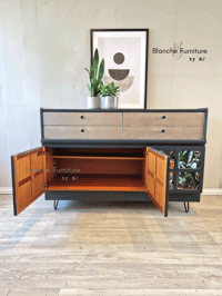 Image 6 of Stunning Nathan Sideboard in Deep grey with Decoupaged Squares, Silver Drawers 