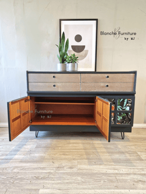 Image of Stunning Nathan Sideboard in Deep grey with Decoupaged Squares, Silver Drawers 