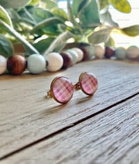 Image 2 of Pink Plaid Cabochon Studs 