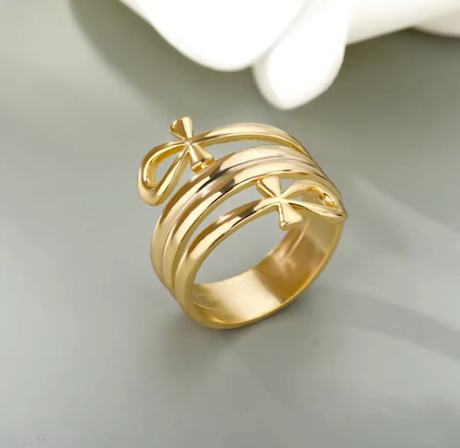 Egyptian Double Coil Ankh Cross Ring