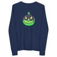 Image 3 of Youth Long Sleeve Tee - Jack O Lantern Vintage Green-Black