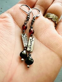 Image 10 of garnet and tourmaline courage charm earrings