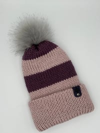 Image 3 of Striped Beanie with Faux Fur Pom Pom 