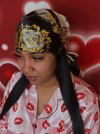 Image 2 of Black & Gold Silk Head Scarf 