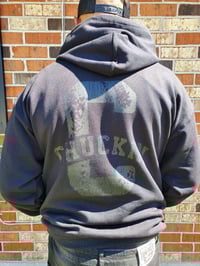 Image 1 of Chuckin Hoodie Black with White design 
