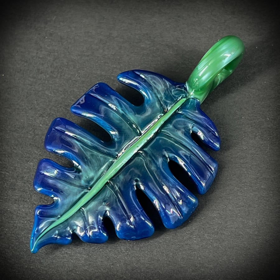 Image of Blue Green Monstera Leaf Pendant