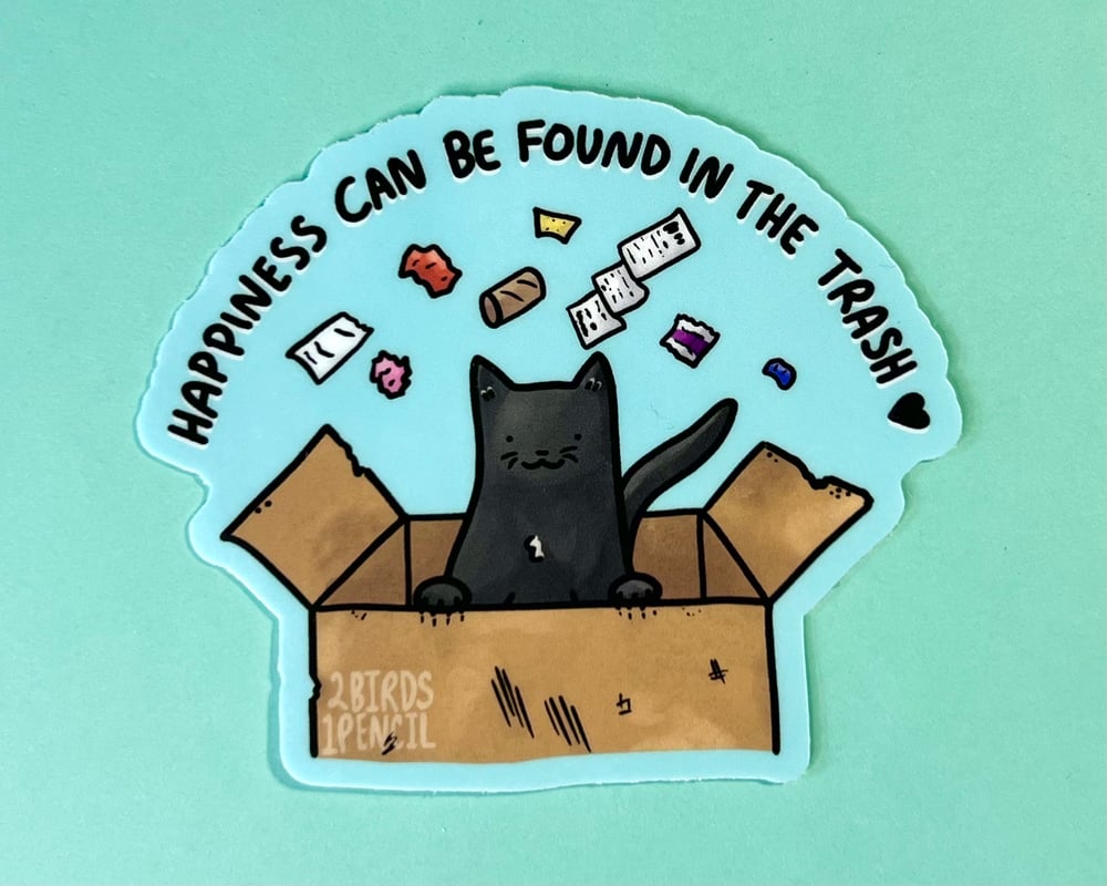 Image of Black cat in a box vinyl sticker