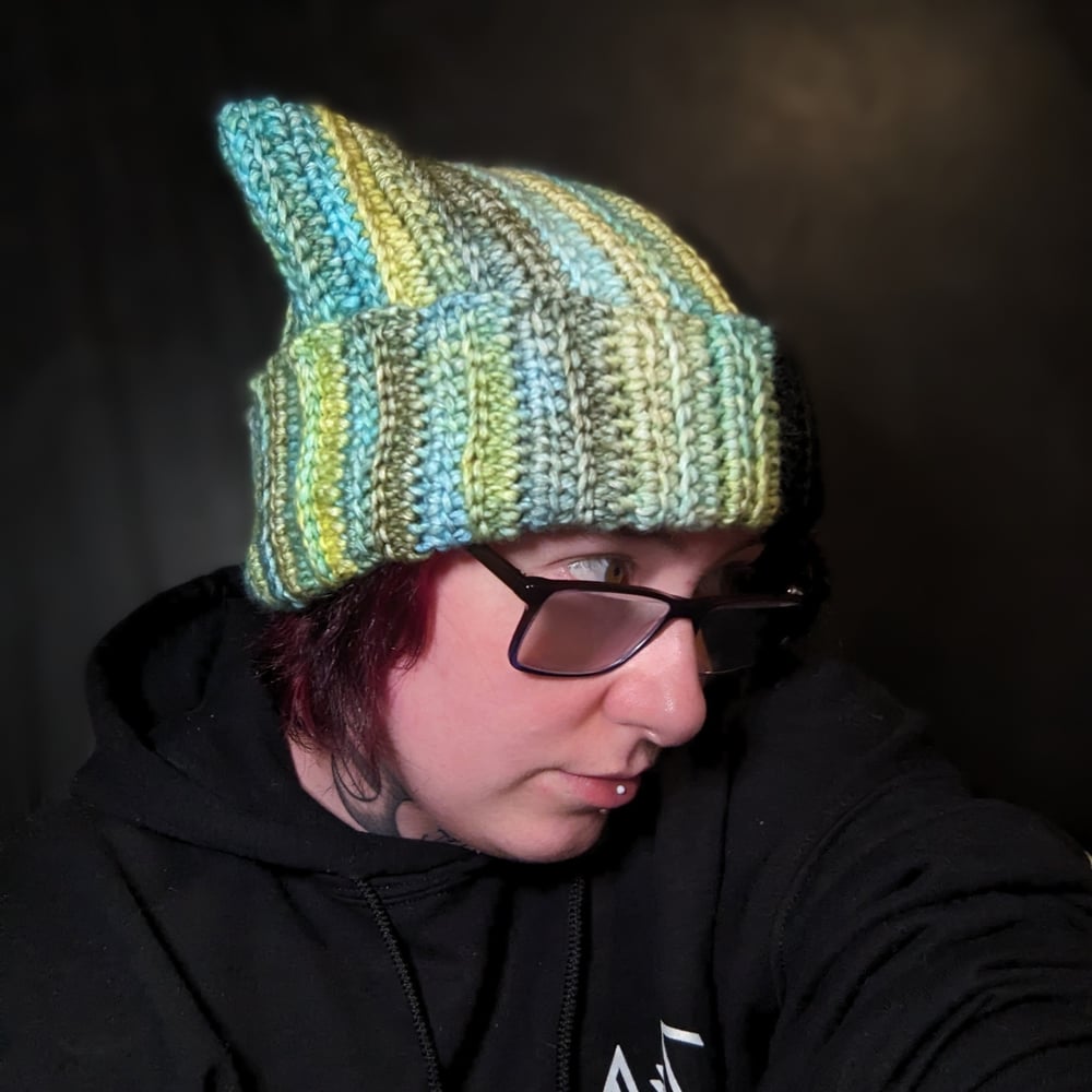 Image of Black Deep Lake Ribbed Cat Beanie