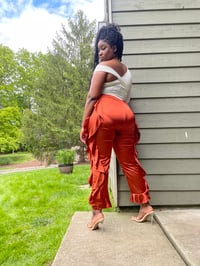 Image 3 of Satin Ruffle Joggers (Copper Orange)