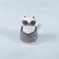 Image 3 of White kitty cat with Gojo outfit ceramic figurine