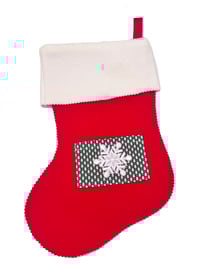 Image 3 of Red Stocking with Green Pocket and Sewn Ornaments