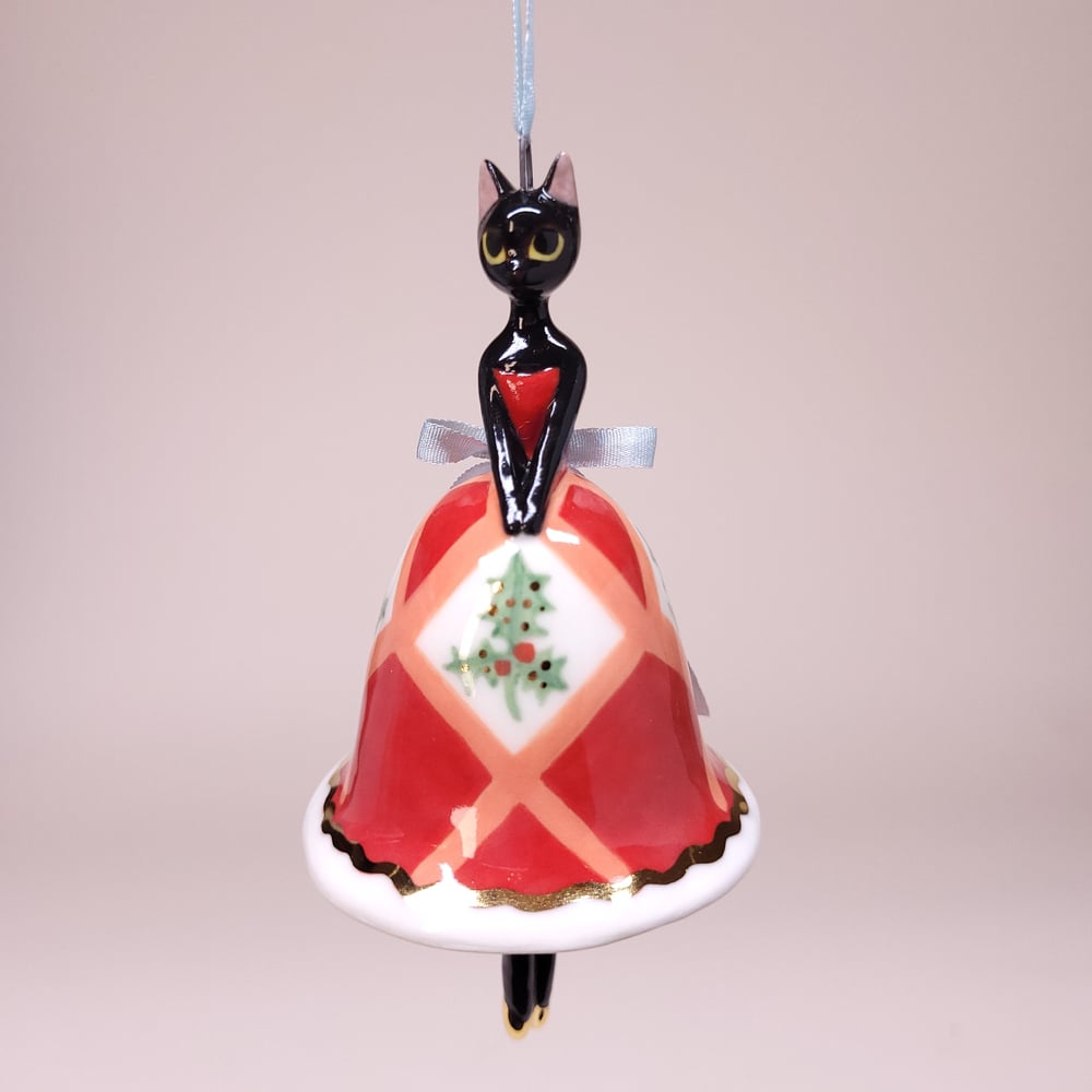 Image of Red Holly Porcelain Christmas Bell