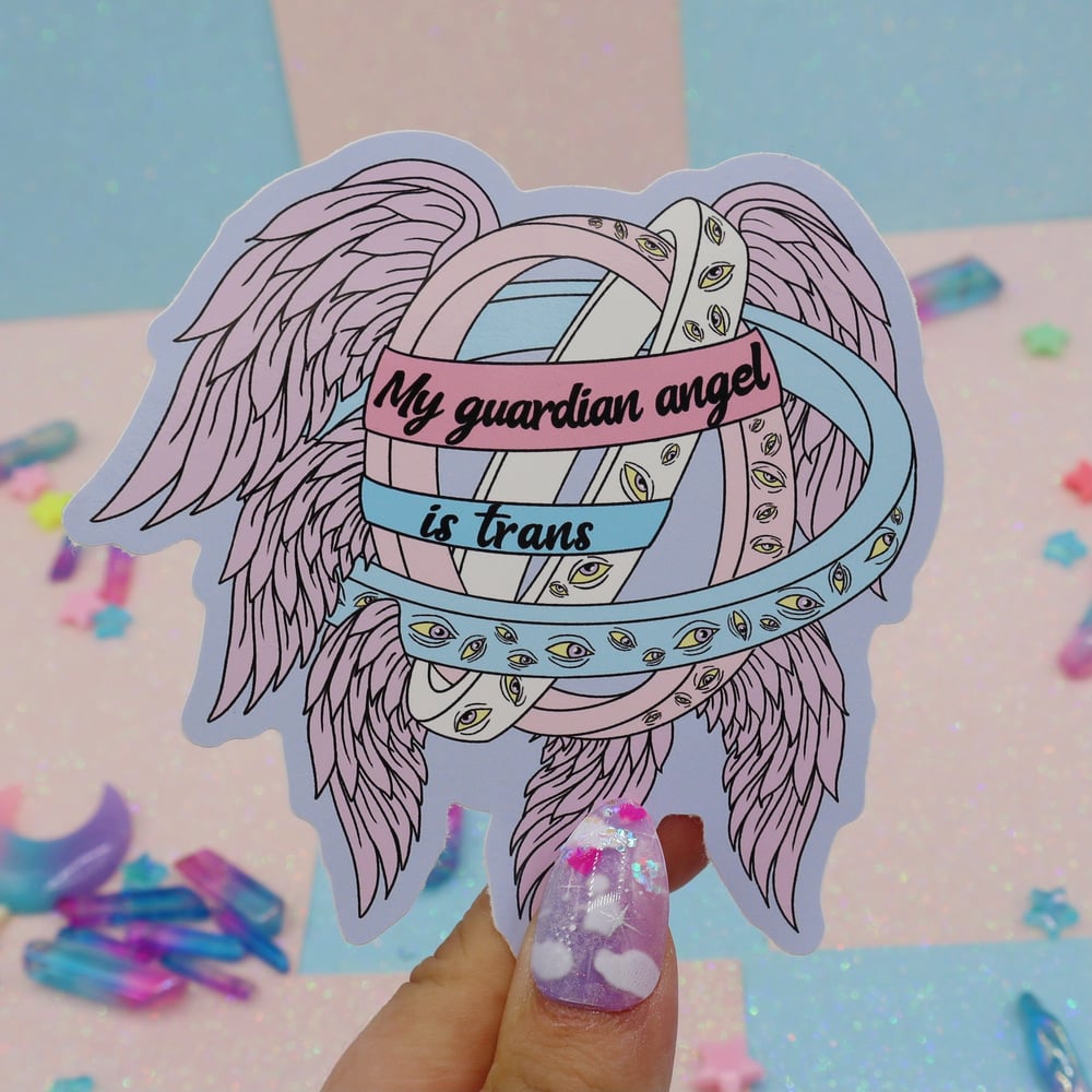 Image of My Guardian Angel Is Trans Large Vinyl Sticker