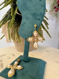 Image 3 of Pearl Cross Earrings