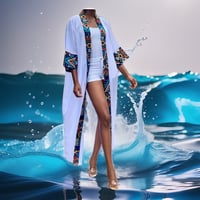 Image 1 of Geometric Pattern Contrast Trim Cardigan