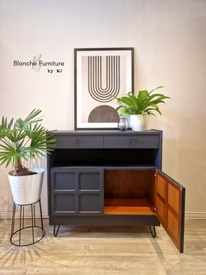 Image of Slim / Narrow hallway Sideboard in Midnight Blue with black knobs. 