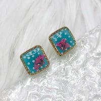 Image 1 of SQUARE POLKA DOT FLORAL STUDS