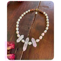 Image 1 of Freshwater Pearls Polished Quartz and Chestnut Brown Leather