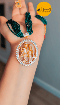 Image 7 of Radha-Krishna Short Hydropotey Necklace Set in Green