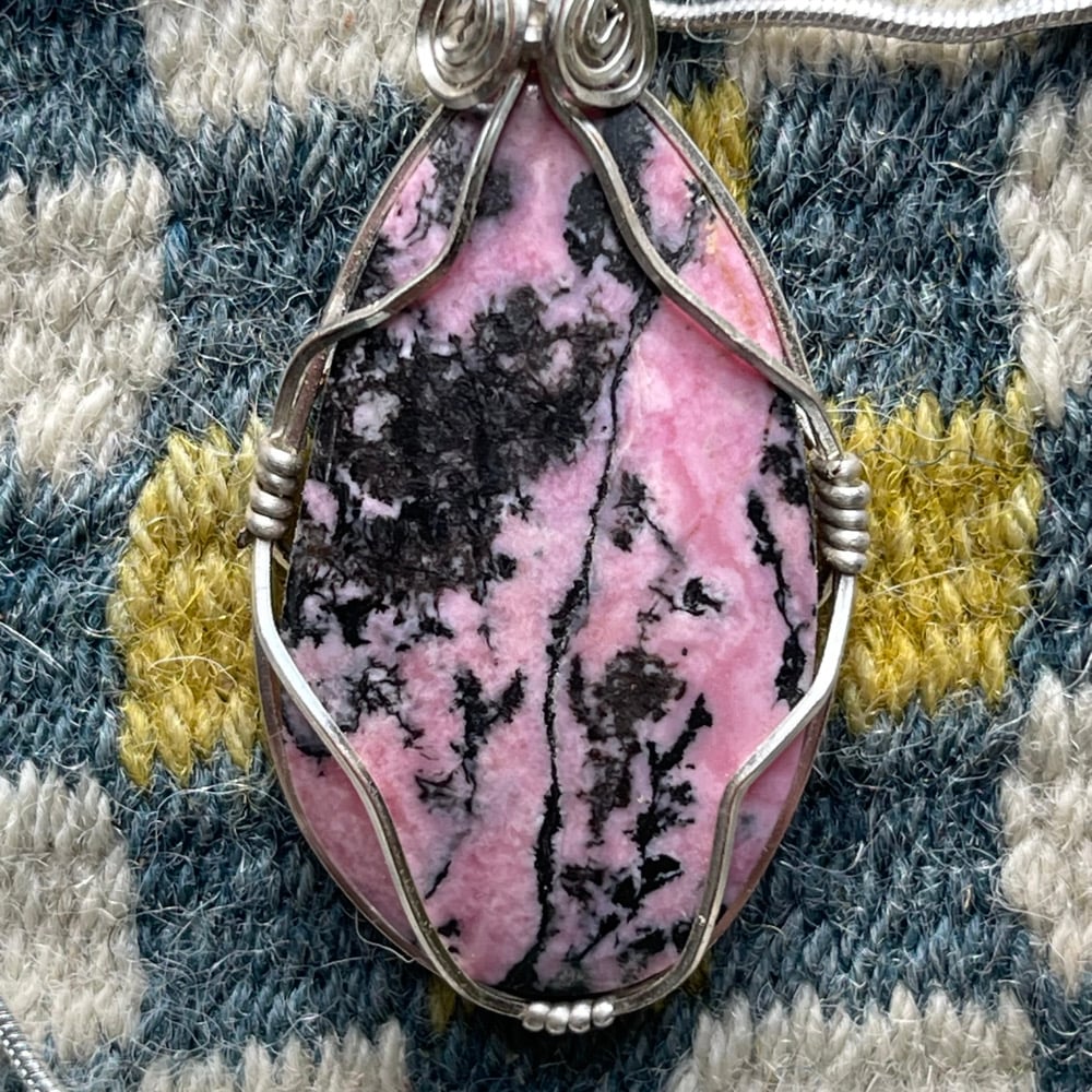 Rhodonite Cabochon Pendant on Necklace 