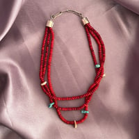 Image 6 of 3 strand coral, fossilized ivory & turquoise necklace