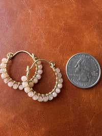 Image 2 of Peach Moonstone Hoop Earrings (Brass)