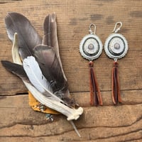 Image 1 of Antler Slice Earrings with Fringe (darker center)