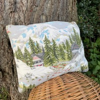 Image 5 of Vintage Barkcloth Alpine Mountain Cushion