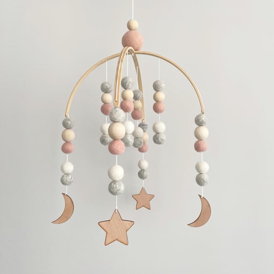 Image of Felt ball mobile - stars and moons (4 colour options)