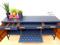 Image 3 of Mid Century Modern Retro Vintage NATHAN SQUARES SIDEBOARD / DRINKS CABINET in navy blue 