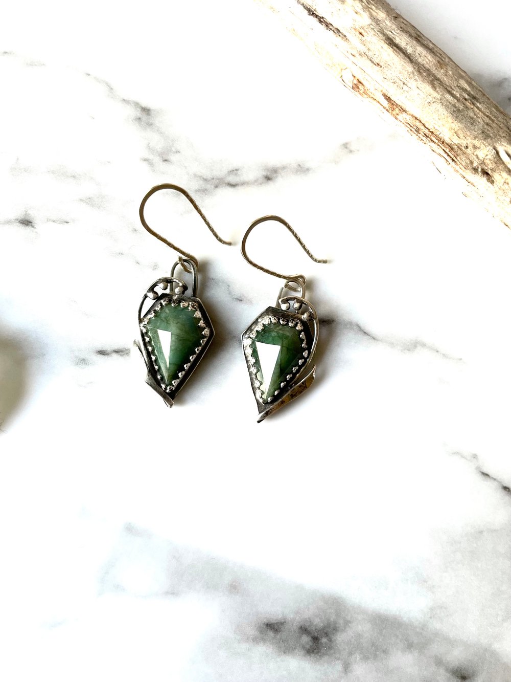 Handmade Sterling Silver Emerald May Birth Stone Earrings Lily Of The Valley 925