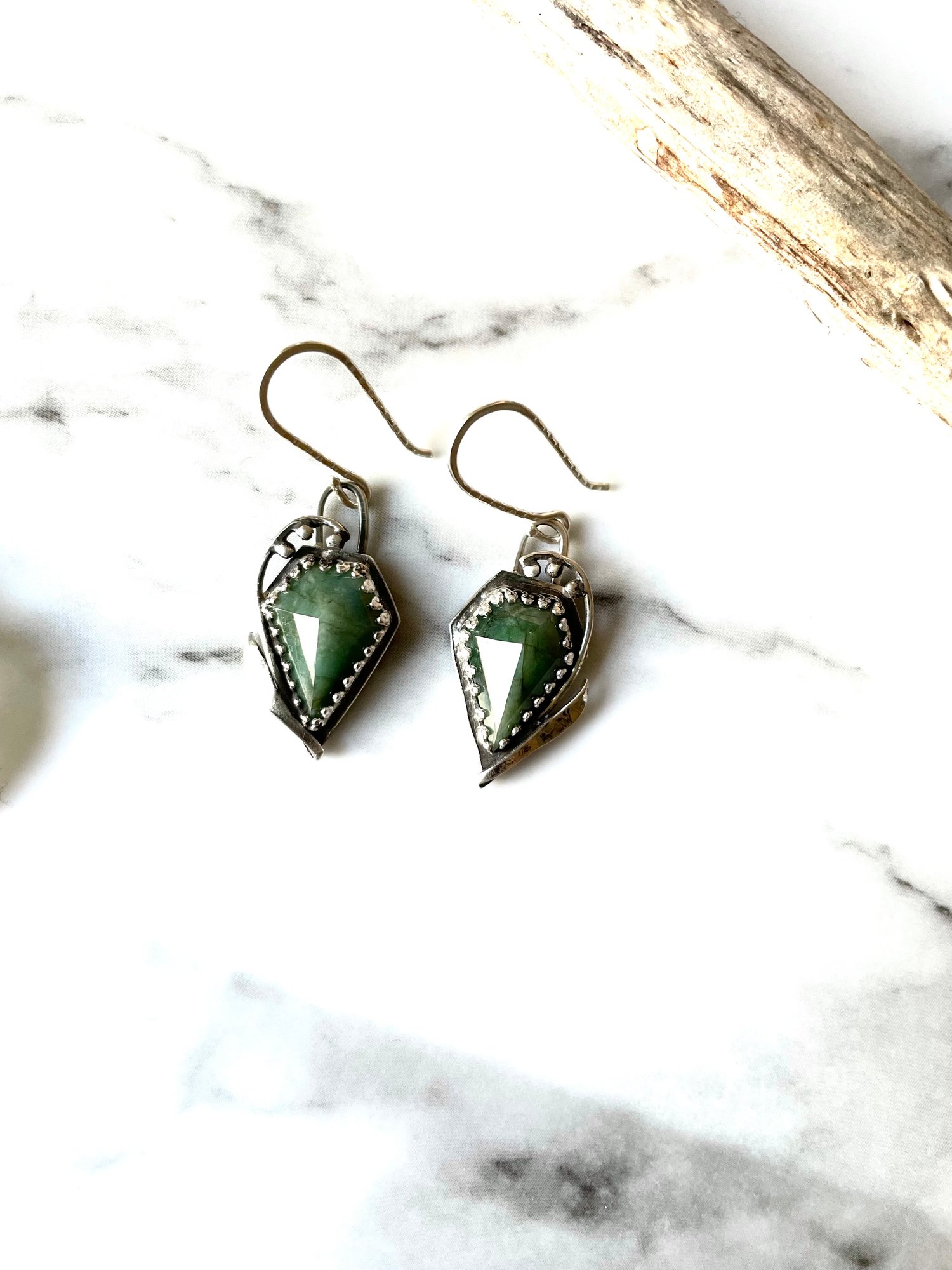 Image of Handmade Sterling Silver Emerald May Birth Stone Earrings Lily Of The Valley 925