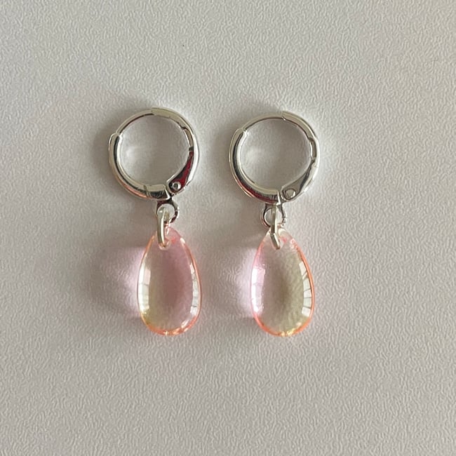 peachy long teardrop gem huggie hoop earrings