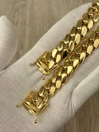 Image 1 of Miami Cuban Link 15mm Bracelets (6”)Handmade Real 14k Gold Plated(Five Times Plated)