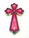 Image of Floral Cross Small Hot Pink/Magenta /Aqua 