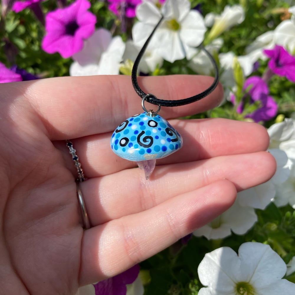 Image of sky blue mushroom necklace