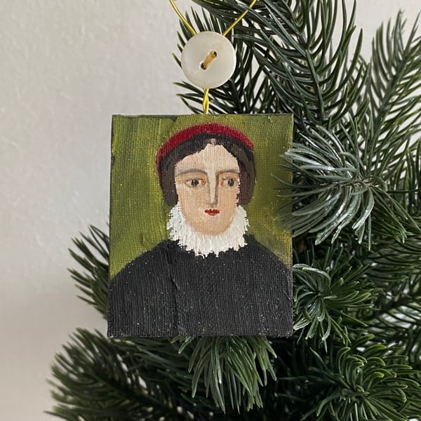 Image of Portrait of a fine lady with red hat - miniature painting 