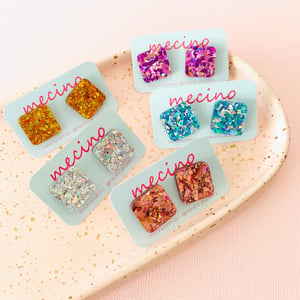 Image of Square Studs - Glitter Mix 