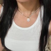 Image 2 of The “Athena” White Baguette CZ Halo Pendant with Baguette and Paperclip Chain Necklace