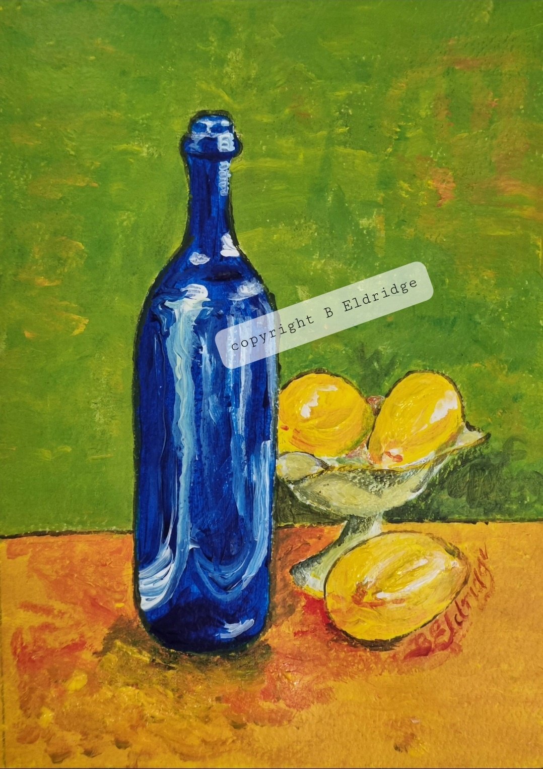 Image of Blue Bottle With Lemons Print