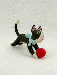 Image 1 of Playful Tuxedo Cat with Red Ball(free-standing or hanging figure)